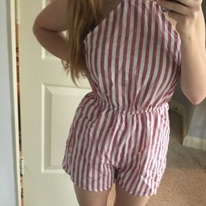 SHEIN Red Striped Romper